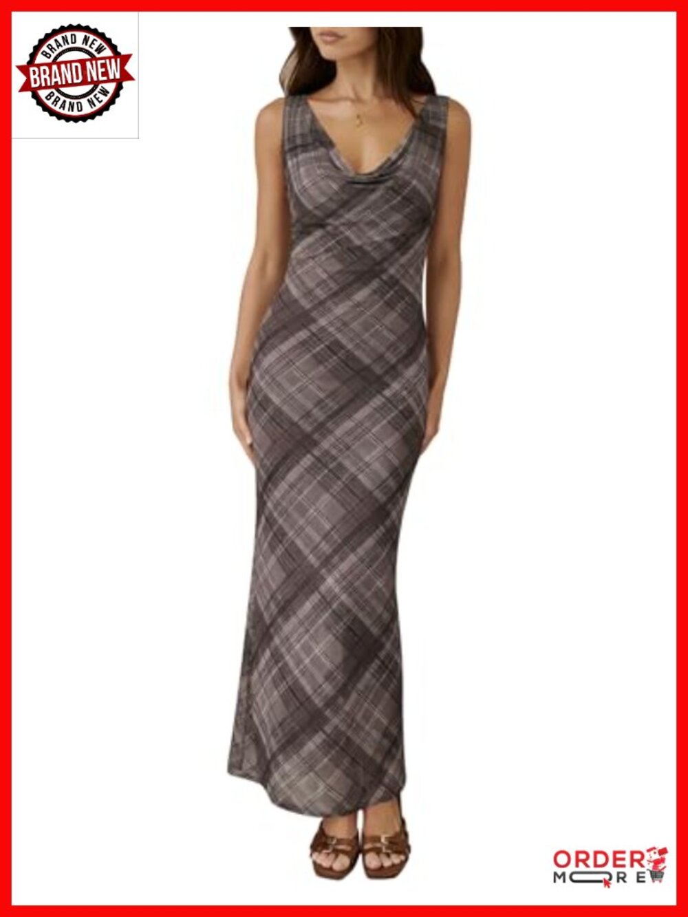 Elegant Bodycon Maxi Cocktail Formal Sleeveless Cowl Neck Mesh Evening Dress